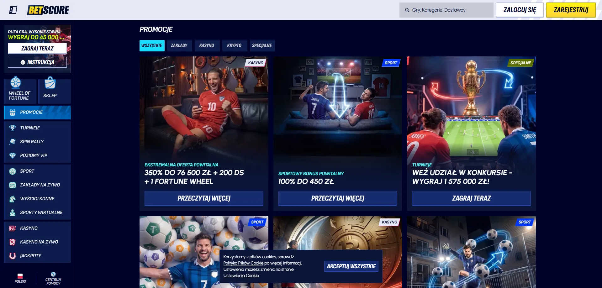 Betscore Casino kod promocyjny – bonusy powitalne do 1500 EUR