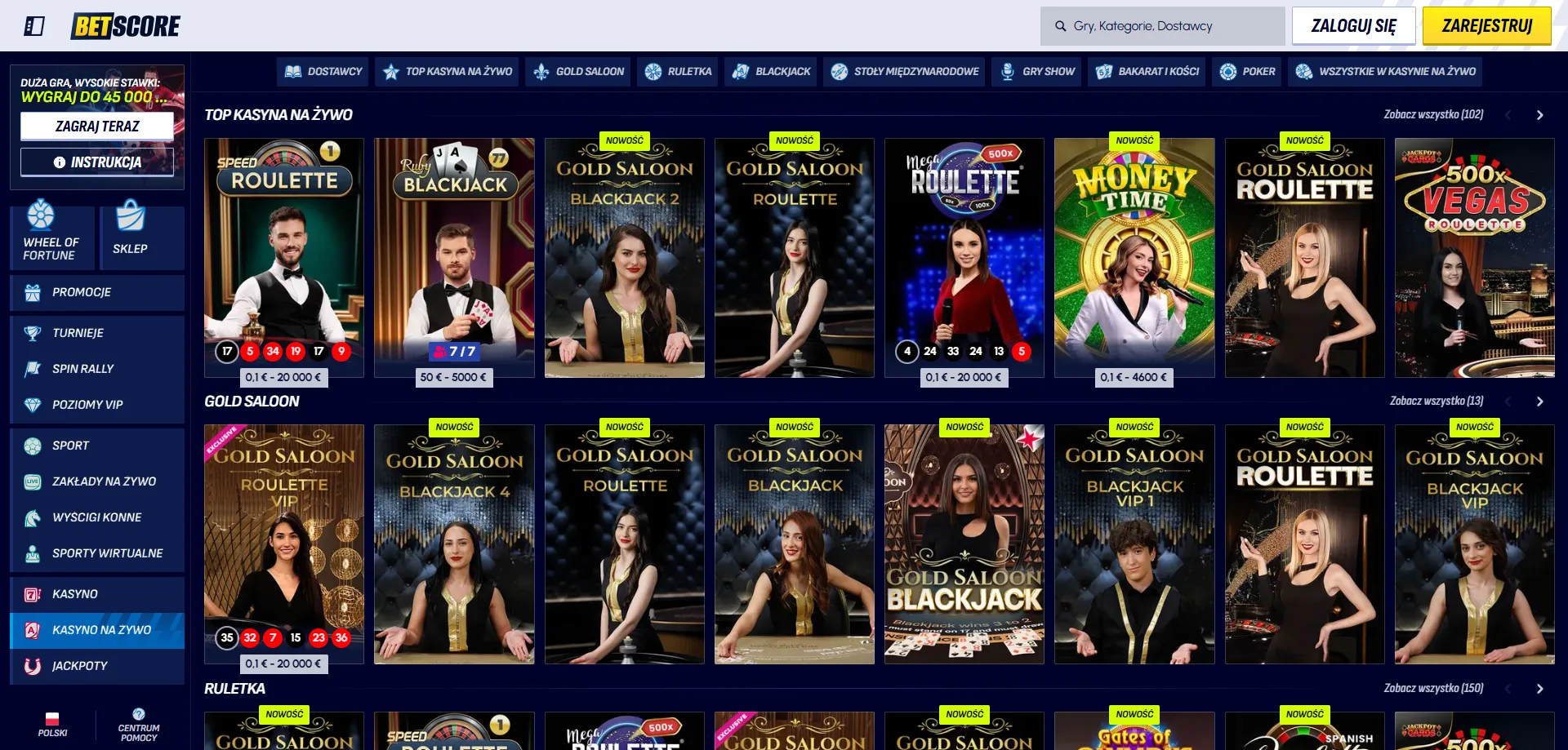 Kasyno na żywo w Betscore Casino &ndash; stoły z prawdziwymi krupierami