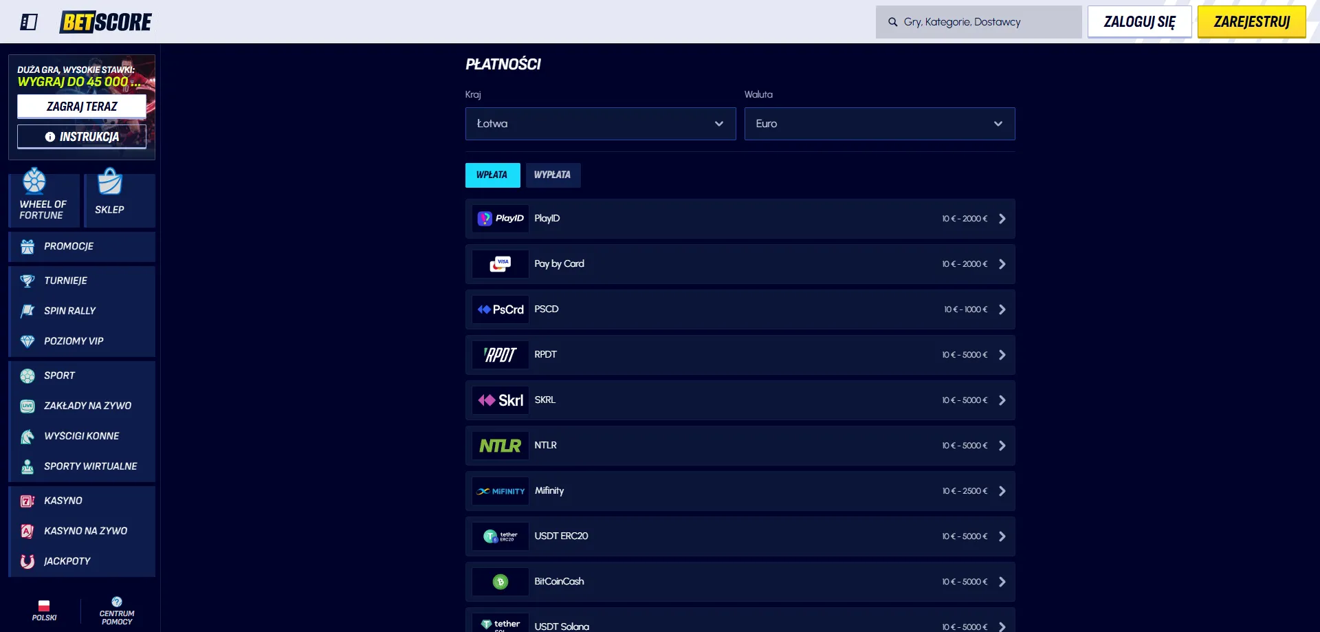 Betscore Casino aplikacja mobilna PWA na Android i iOS