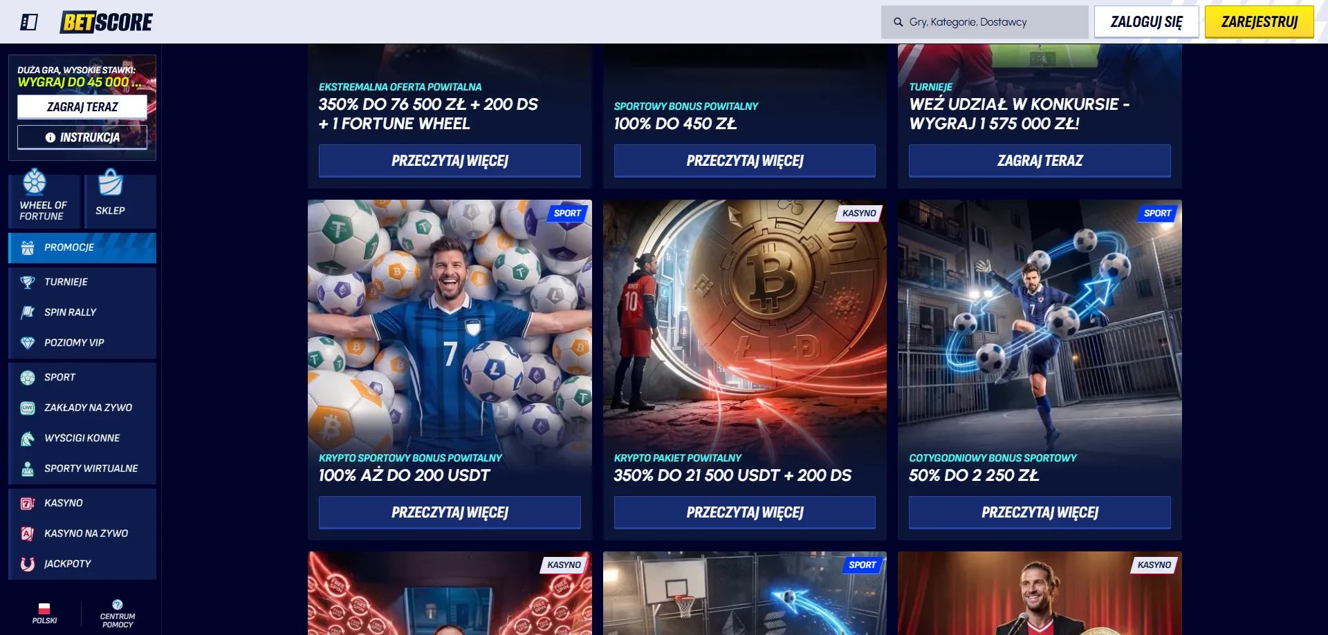 Betscore Casino bonus powitalny do 1500 EUR i 200 free spin&oacute;w